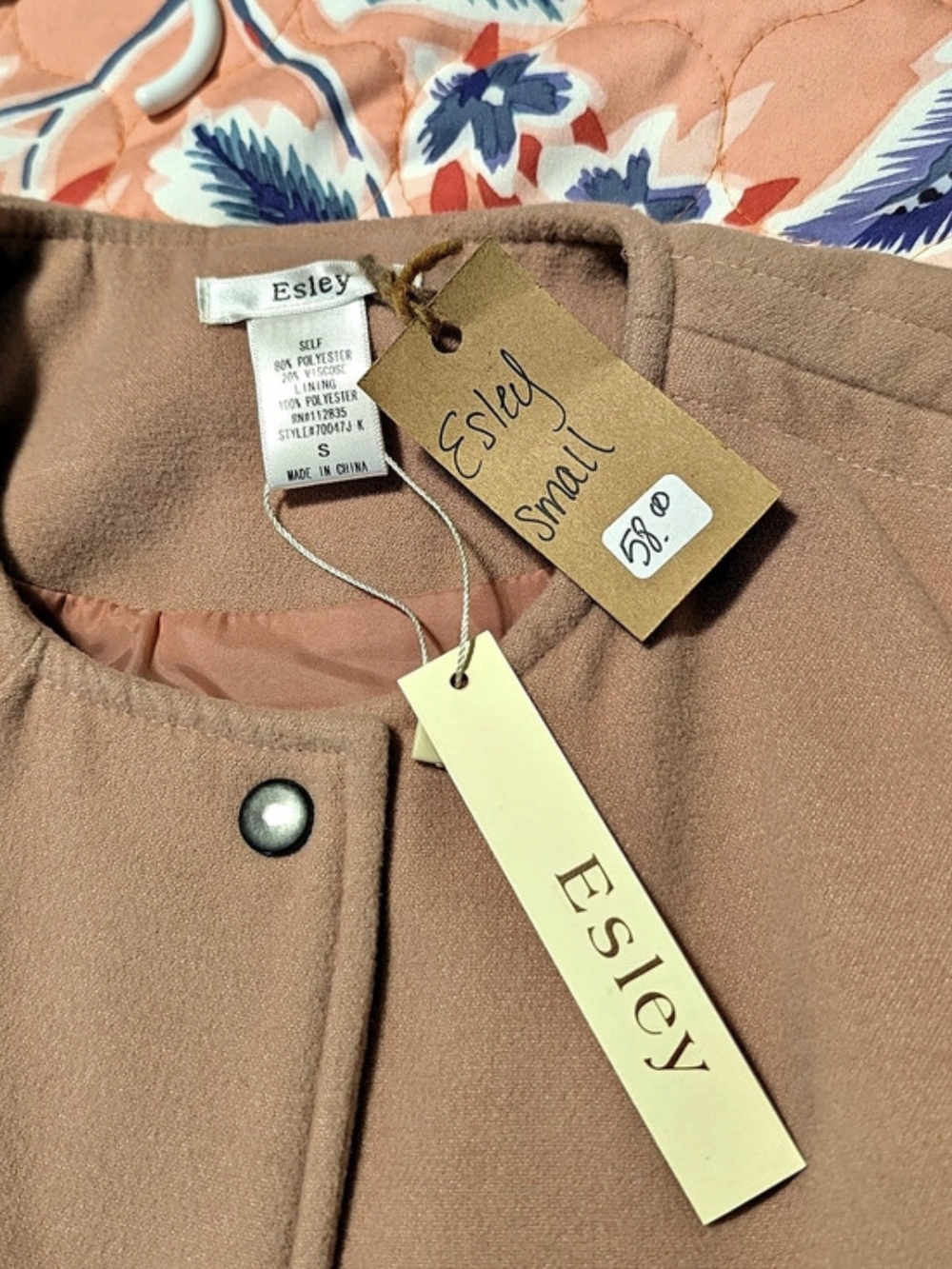 Esley Womens Chic Small Pink Pea Coat Size Small NWT - Picture 3 of 9
